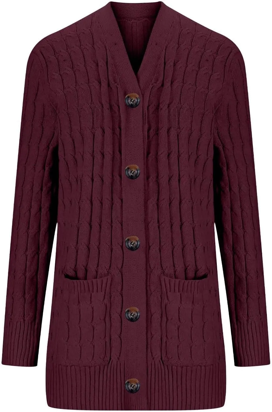 Womens Fall Jacket Plus Size V Neck Knit Sweaters Button Down Long Sleeve Cardigan Winter Coats with Pockets