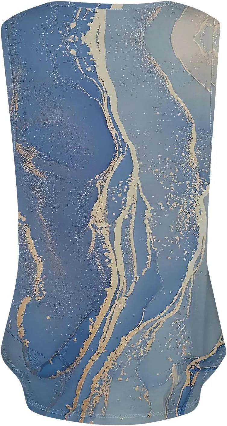 Womens Graphic Tees V-Neck Button Down Tank Tops Summer Sleeveless Shirts Dressy Casual Loose Fit Vacation Blouses