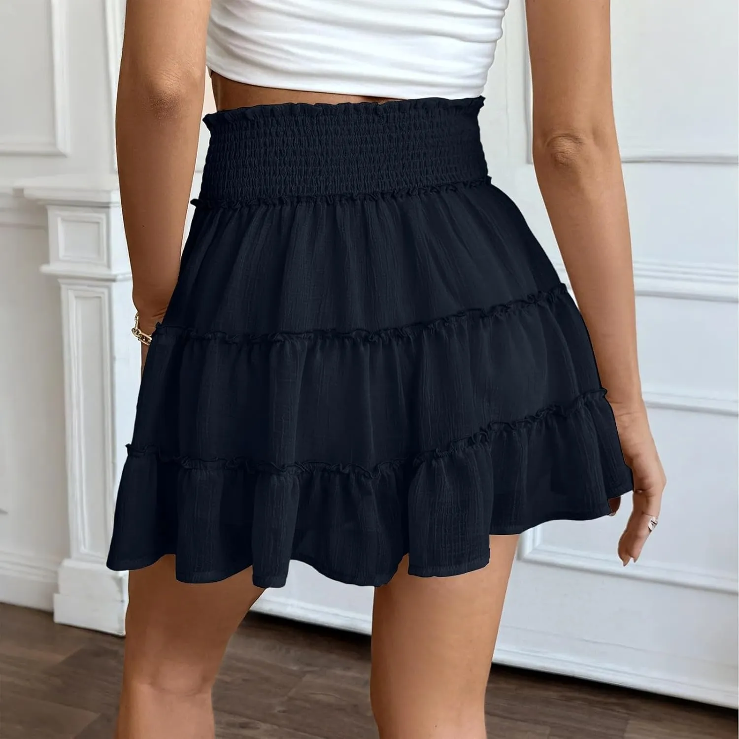 Women's High Waisted Flowy Skorts Boho Ruffle Skirts Pleated Tennis Beach Vacation Short Casual A Line Summer Tiered Skirt