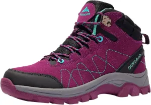 Womens Hiking Boots Waterproof Fuzzy Boots Cold Weather Lace to Toe Boots Athletic Outdoor Work Boots Snow Boots for Teens
