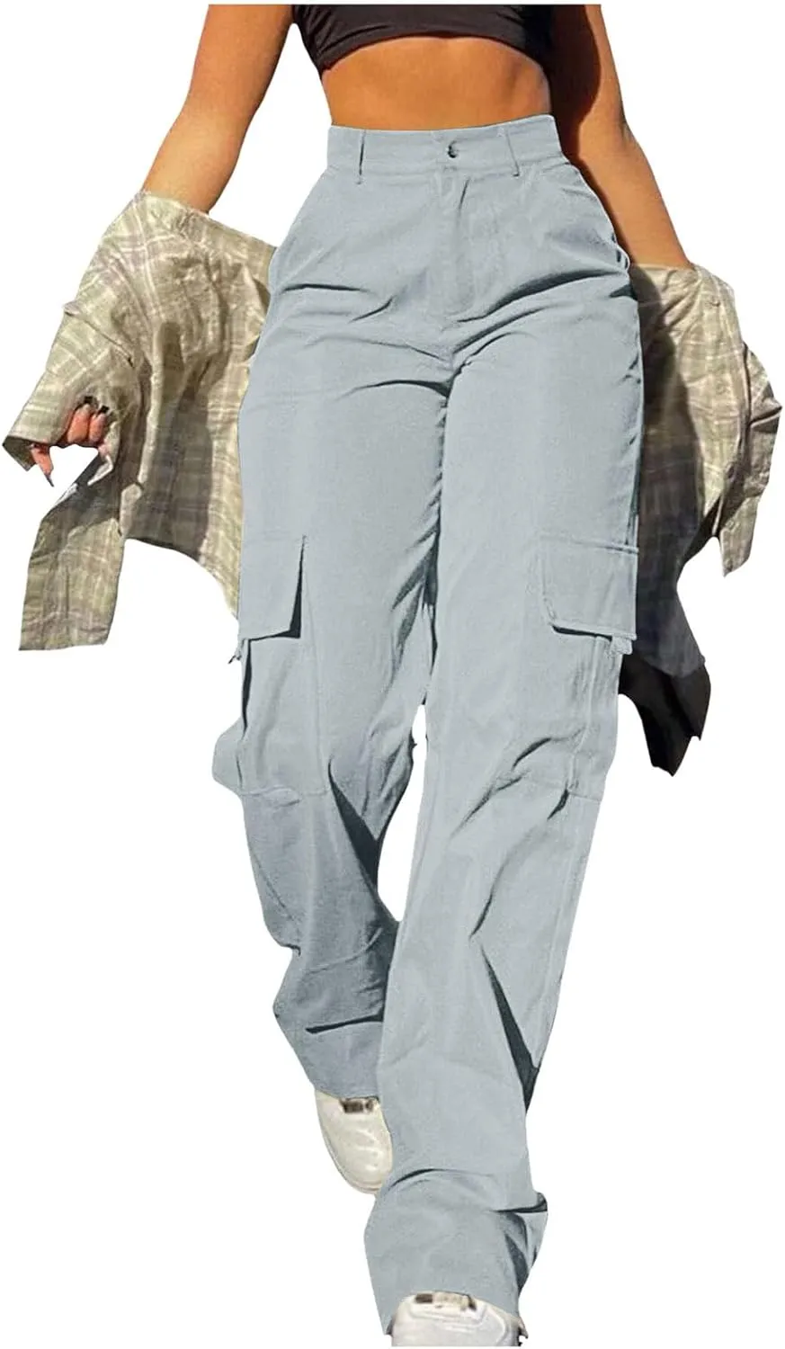 Women's Hiking Wide Leg Cargo Pants Lightweight Quick Dry Outdoor Buttons High Waisted Workout Pants with Pockets