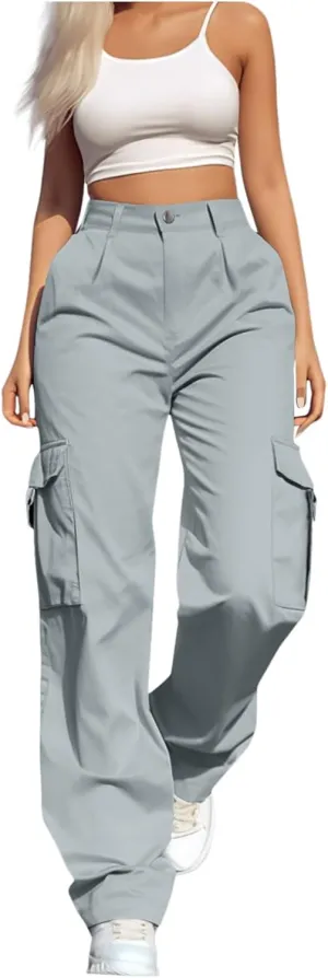 Women's Hiking Wide Leg Cargo Pants Lightweight Quick Dry Outdoor Buttons High Waisted Workout Pants with Pockets