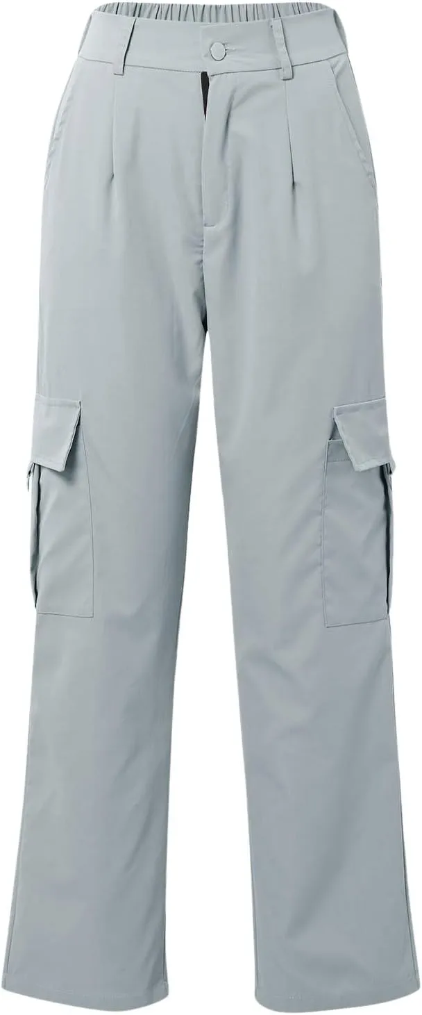 Women's Hiking Wide Leg Cargo Pants Lightweight Quick Dry Outdoor Buttons High Waisted Workout Pants with Pockets