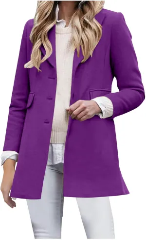 Womens Jackets Fall Turndown Collar Button Hoodless Coats Casual Long Sleeve Cardigan Tops Outerwear