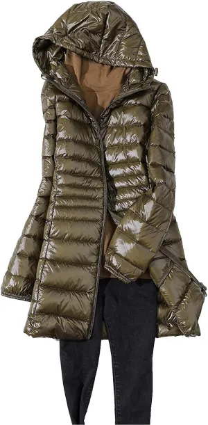 Womens Jackets Winter Women's Solid Color Mid Length Hooded Down Jacket With Drawstring Slim Fit Portable Womens