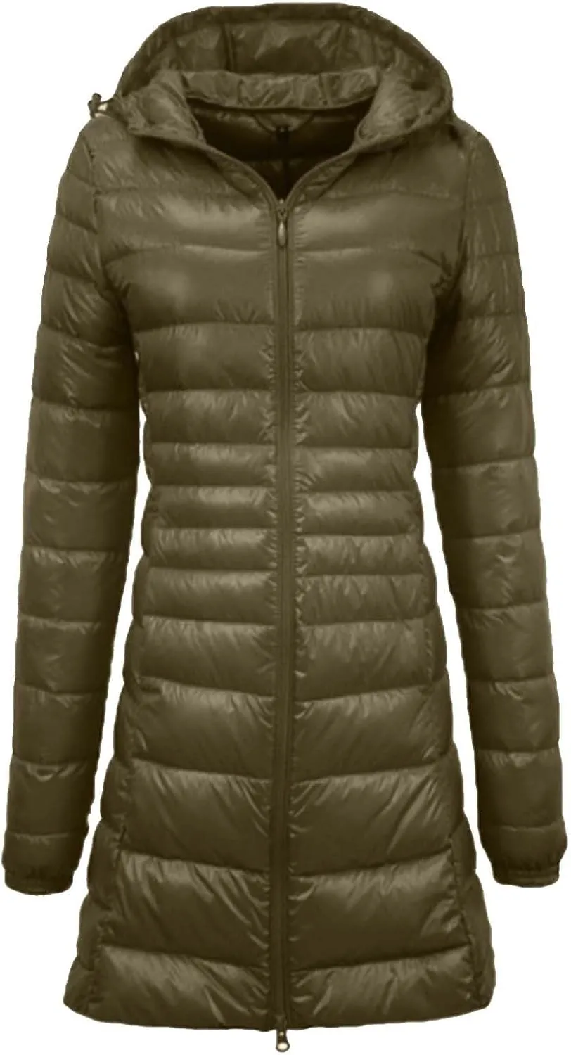 Womens Jackets Winter Women's Solid Color Mid Length Hooded Down Jacket With Drawstring Slim Fit Portable Womens