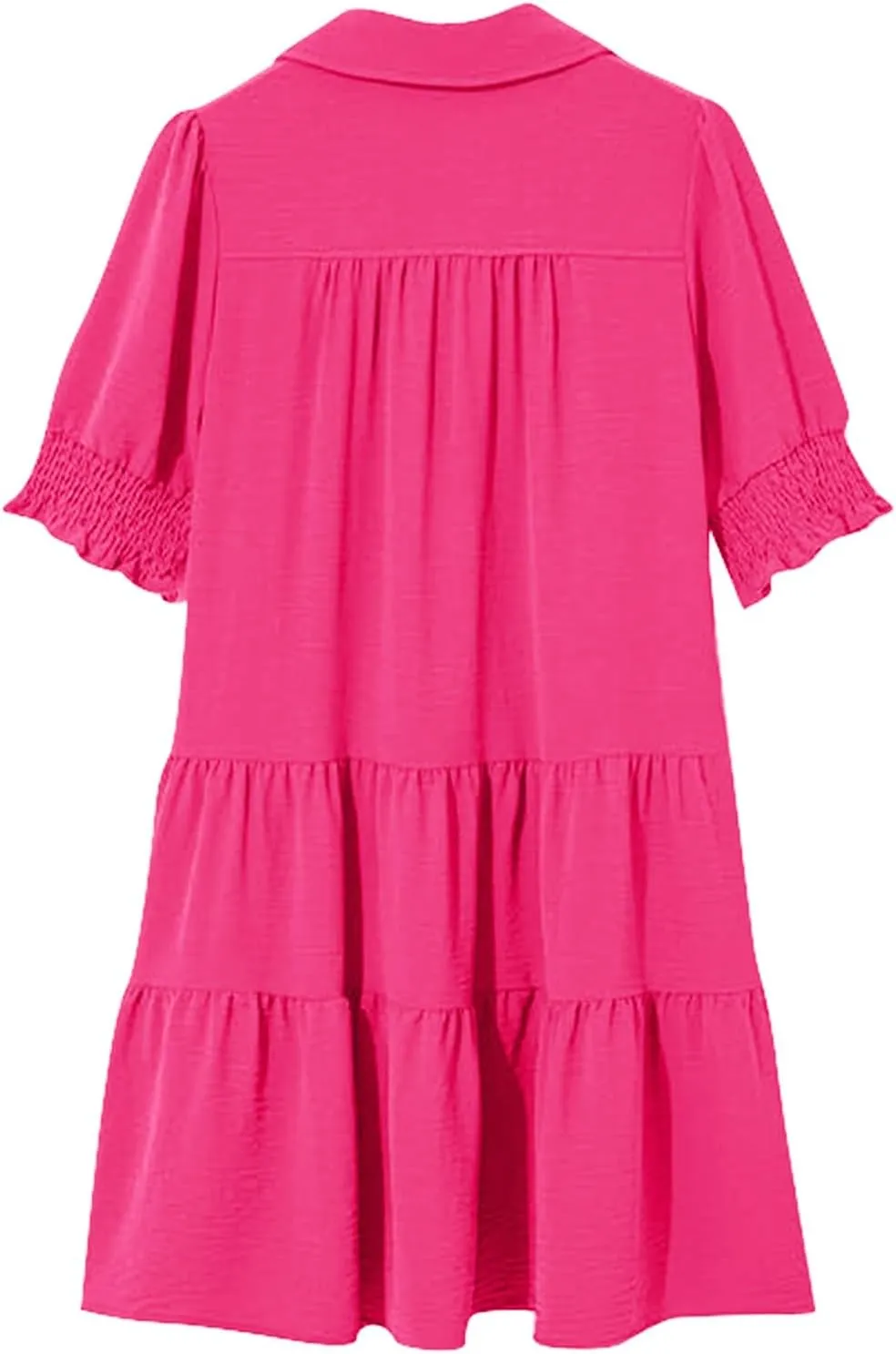 Womens Lapel V Neck Cute Shift Tierd Dress with Pockets Bell Sleeve Ruffle Hem Loose Swing Summer Tunic Mini Dress