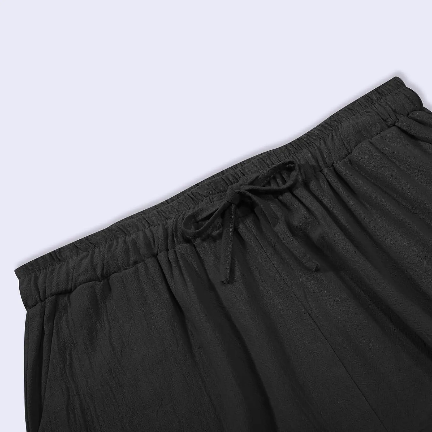 Women's Linen Pants Casual 2025 Solid Loose Drawstring Pants Elastic Waist Straight Leg Baggy Trousers with Pockets