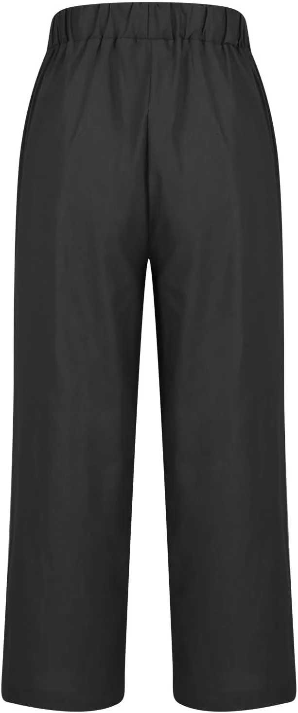 Womens Linen Pants with Pockets Casual Ankle Pant High Waist Comfy Lightweight Loose Trousers Beach Cropped Pants