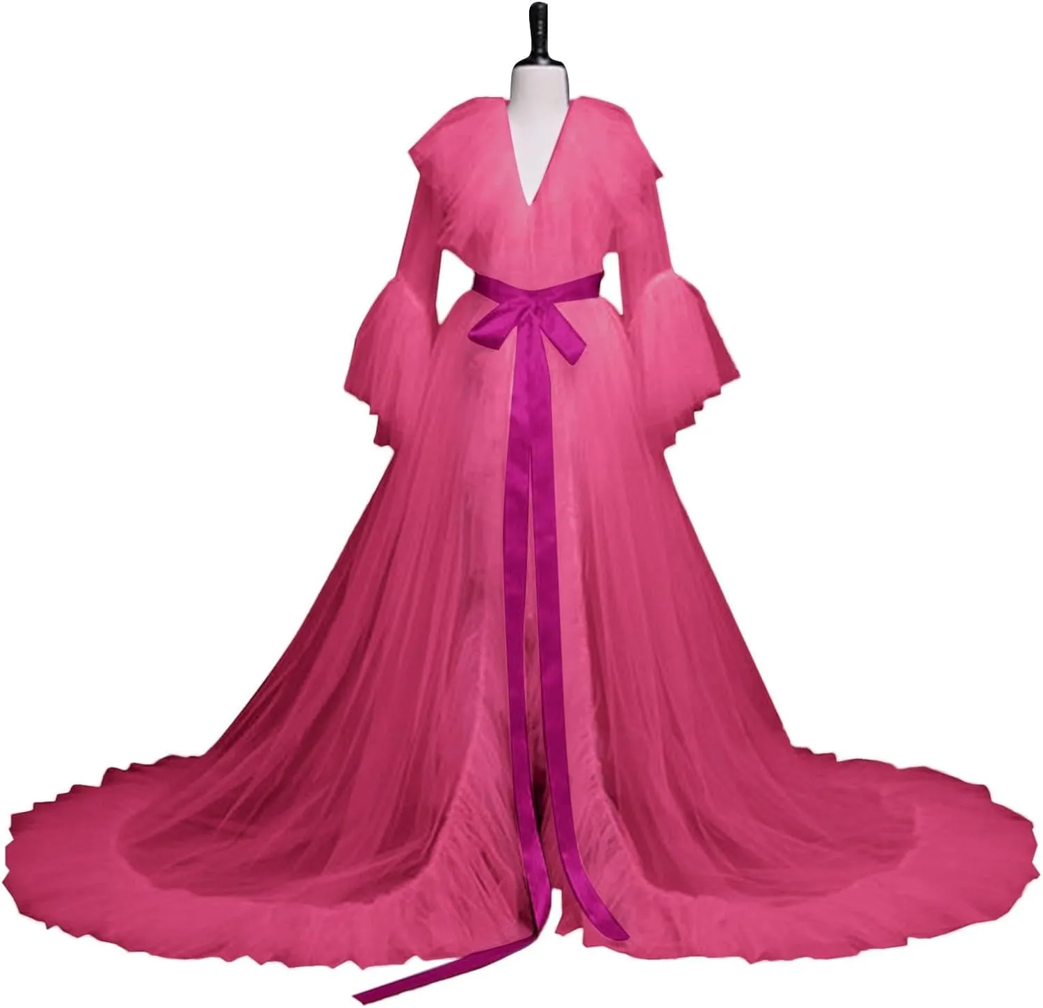 Women's Long Bridal Robes Tulle for Wedding Lingerie Maternity Bathrobe Photoshoot Illusion Wedding Scarf Party Nightgown
