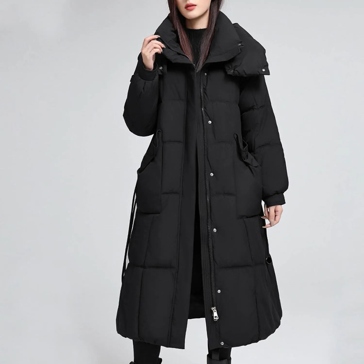 Womens Long Winter Down Puffer Jackets Heavyweight Thicken Quilted Trench Coat Windproof Padded Military Parka Jacket