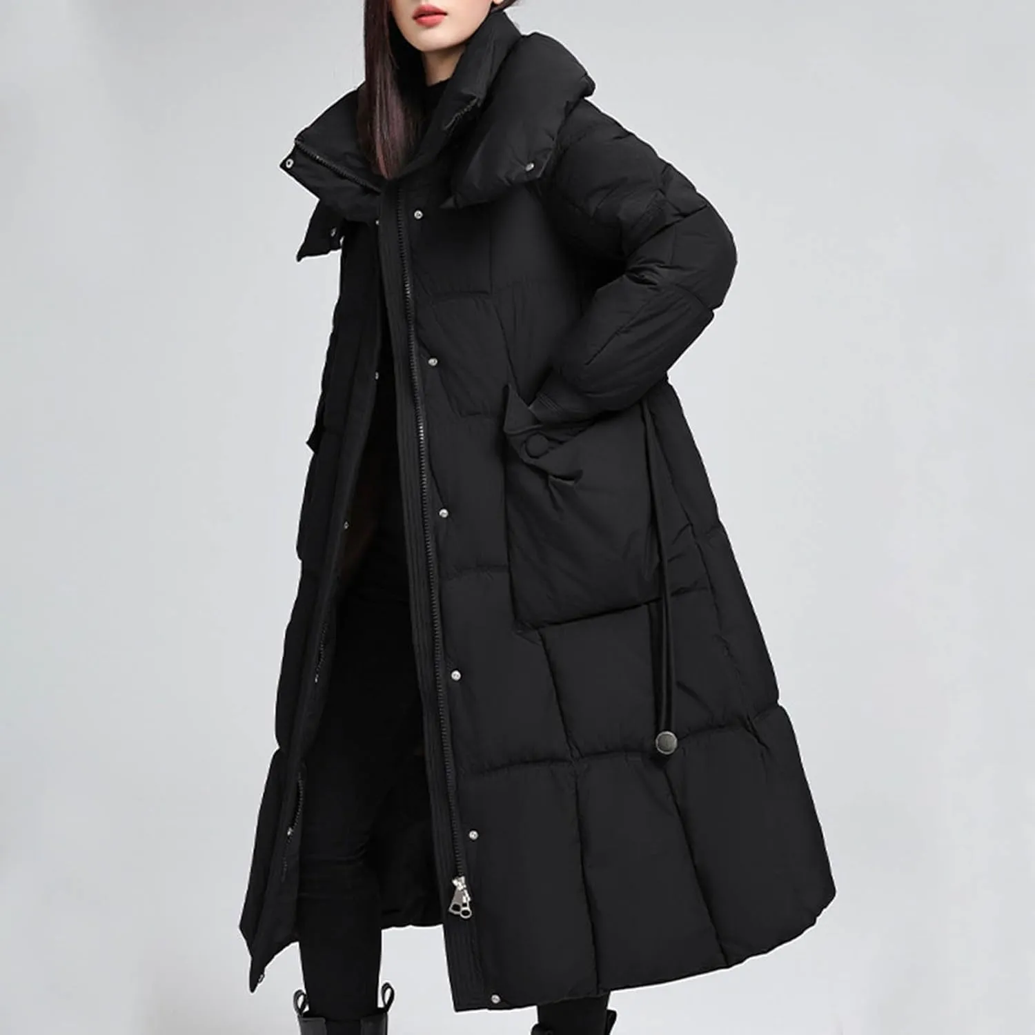 Womens Long Winter Down Puffer Jackets Heavyweight Thicken Quilted Trench Coat Windproof Padded Military Parka Jacket