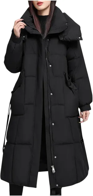 Womens Long Winter Down Puffer Jackets Heavyweight Thicken Quilted Trench Coat Windproof Padded Military Parka Jacket