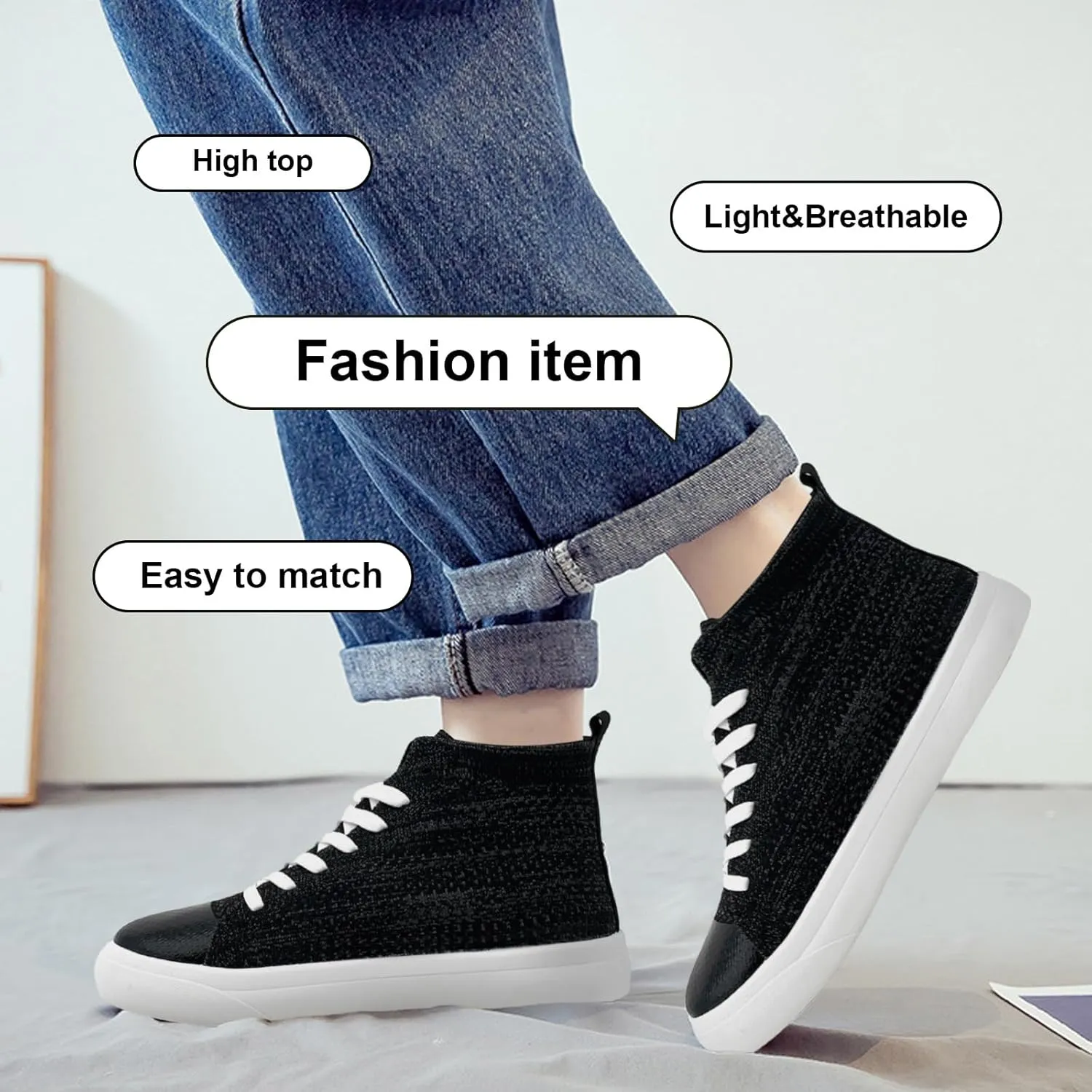 Women's Mens Fashion Sneakers High Top Lace Up Shoes for Women Men BreathableFlying Woven Mesh Sneakers Casual Outdoor Sport Running Walking Shoes