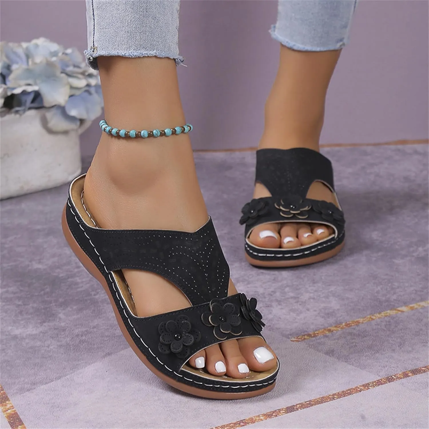 Womens Orthopedic Sandals Comfortable Dressy Arch Support Open Toe Slippers Flat Thong Sandals