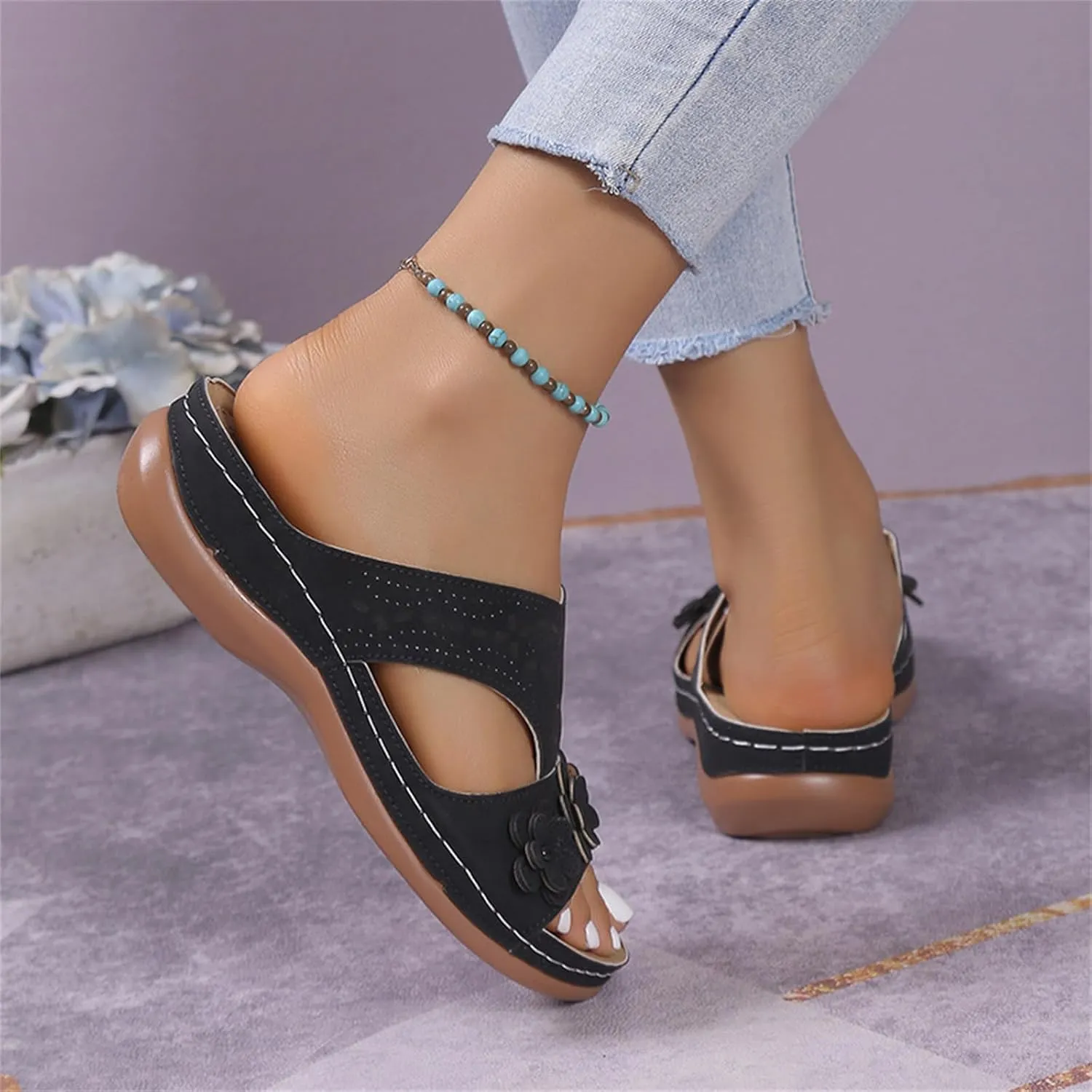 Womens Orthopedic Sandals Comfortable Dressy Arch Support Open Toe Slippers Flat Thong Sandals