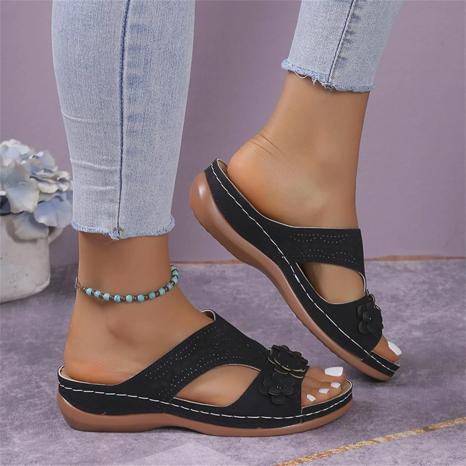 Womens Orthopedic Sandals Comfortable Dressy Arch Support Open Toe Slippers Flat Thong Sandals