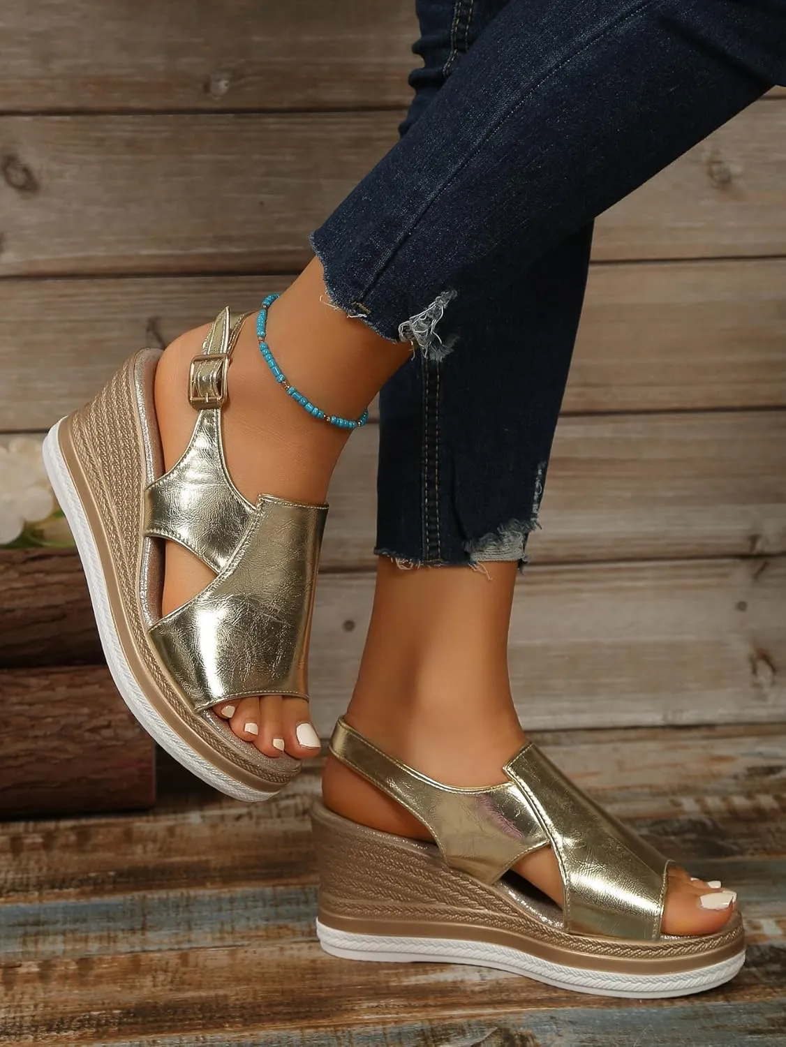 Womens Orthopedic Sandals Wedge Sandals Summer Casual Open Toe Platform Ankle Strap Espadrille Shoes
