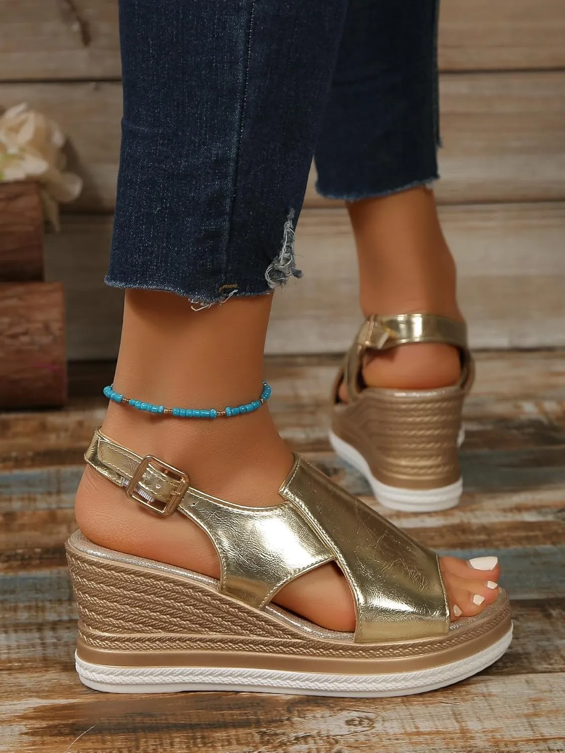 Womens Orthopedic Sandals Wedge Sandals Summer Casual Open Toe Platform Ankle Strap Espadrille Shoes