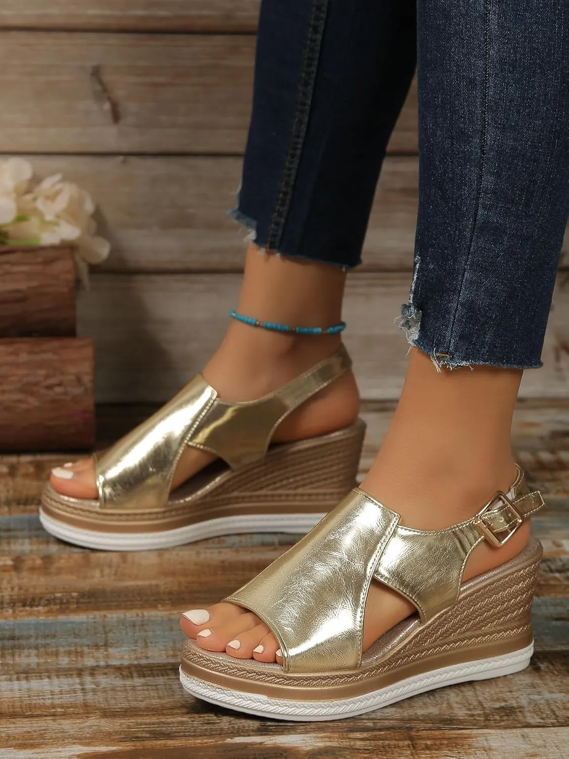 Womens Orthopedic Sandals Wedge Sandals Summer Casual Open Toe Platform Ankle Strap Espadrille Shoes