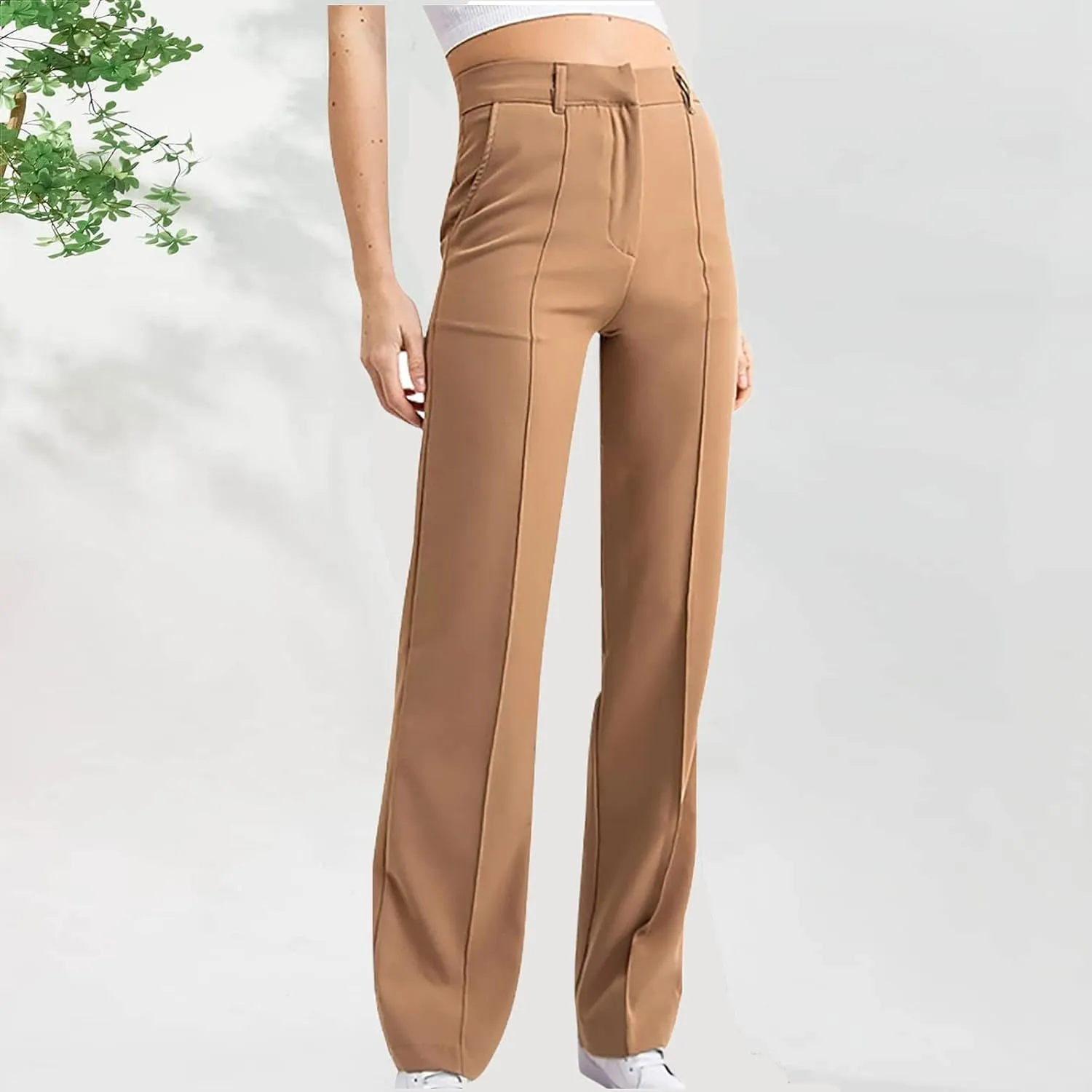 Women's Pants Casual High Waist Trousers Fashion Wide Leg Solid Long Pants Stretchy Work Pants Loose Fit Pants