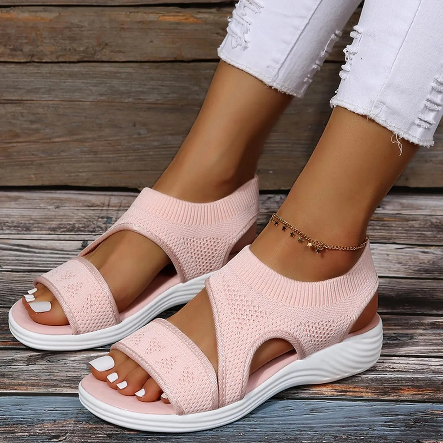 Women's Sandals Arch Support Wedge Sandals Orthopedic Walking Sandals Summer Open Toe Ankle Strap Shoes