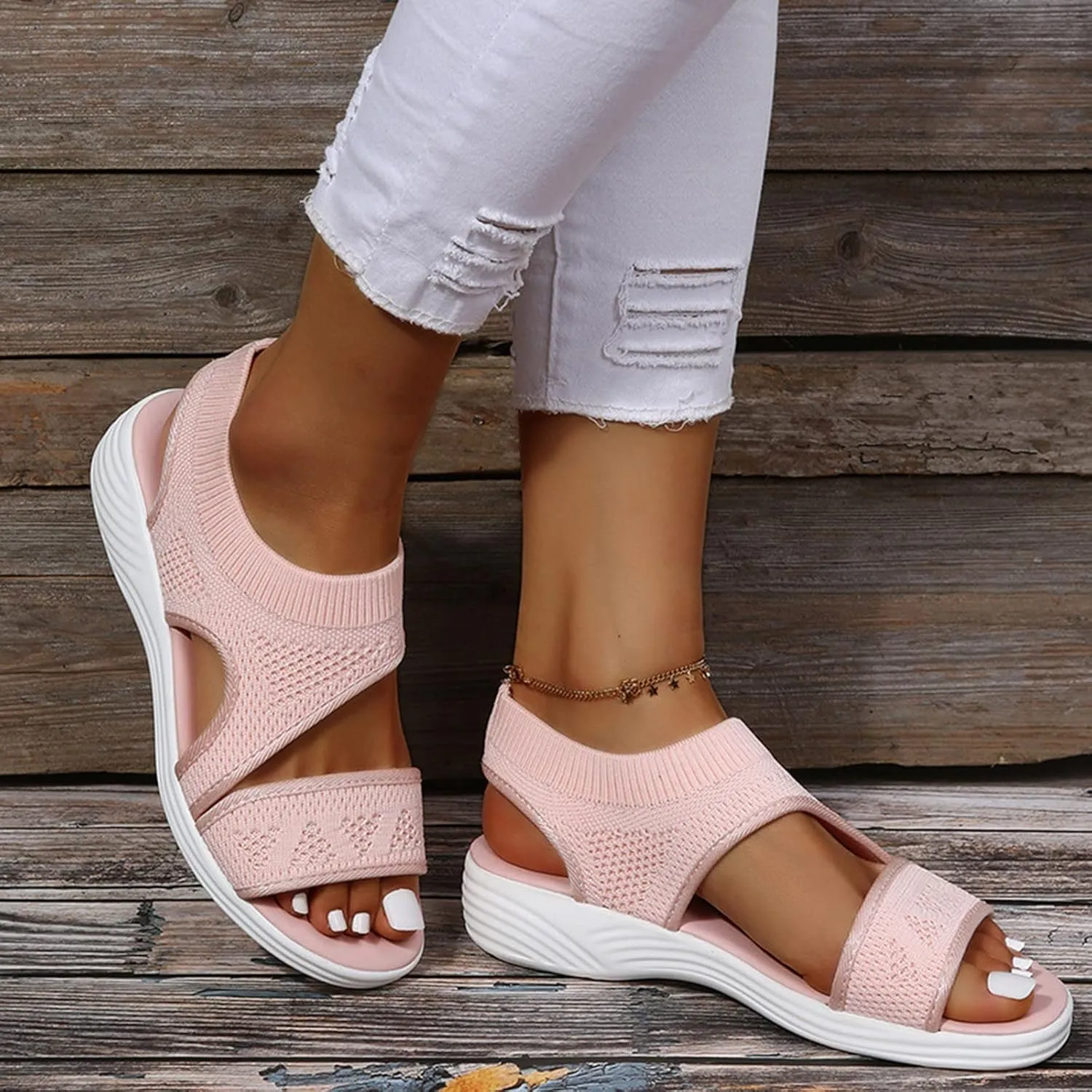 Women's Sandals Arch Support Wedge Sandals Orthopedic Walking Sandals Summer Open Toe Ankle Strap Shoes