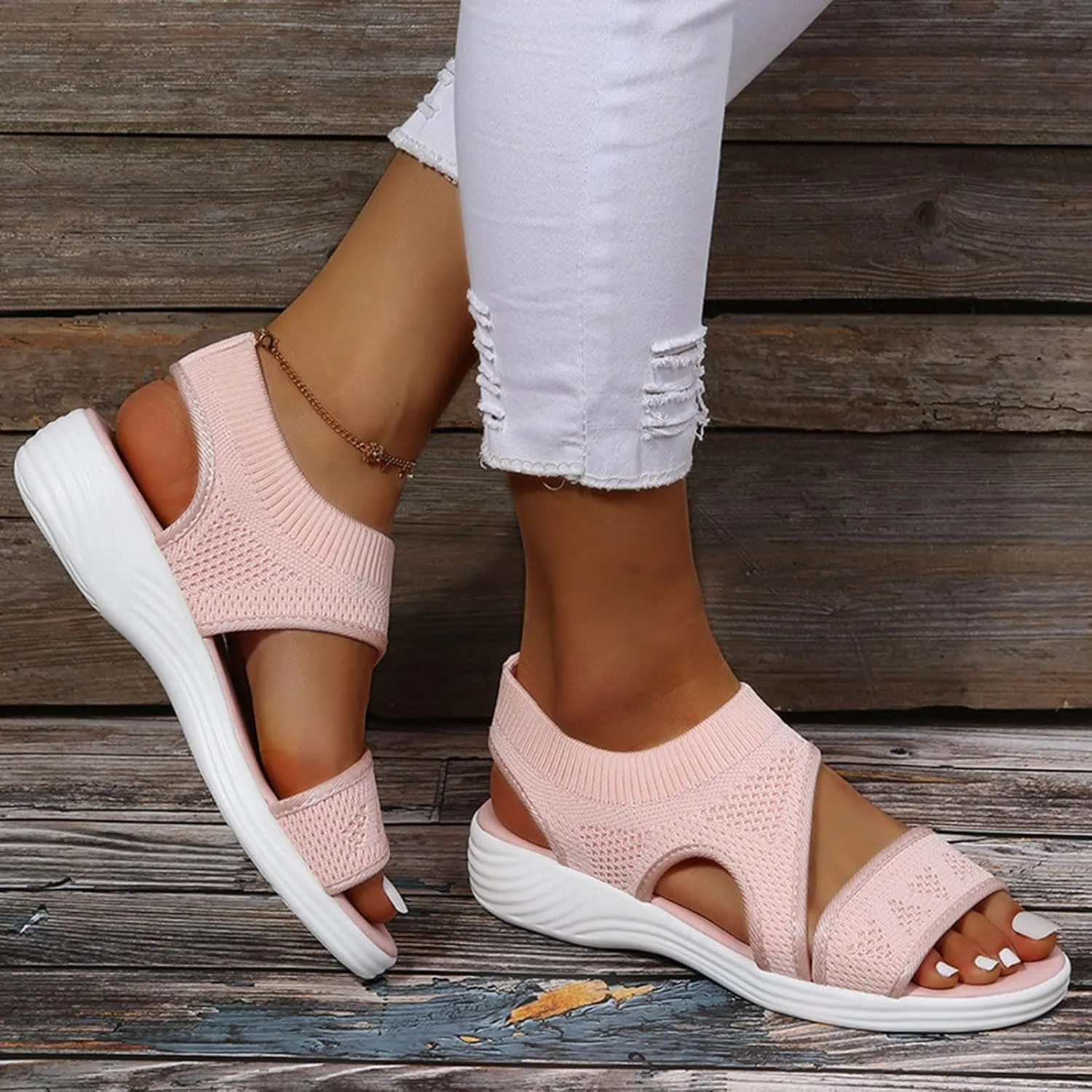 Women's Sandals Arch Support Wedge Sandals Orthopedic Walking Sandals Summer Open Toe Ankle Strap Shoes