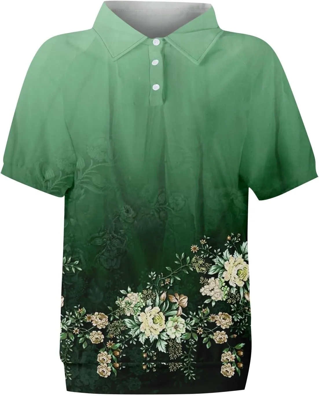 Womens Short Sleeve Tops Spring Button Down Polo Neck Shirts Lightweight Blouses Floral Print Outfits