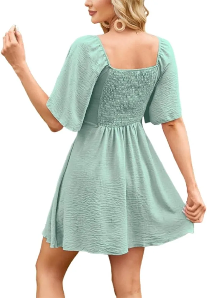 Women's Short Sleeved V-Neck Bow Tie Mini Dress
