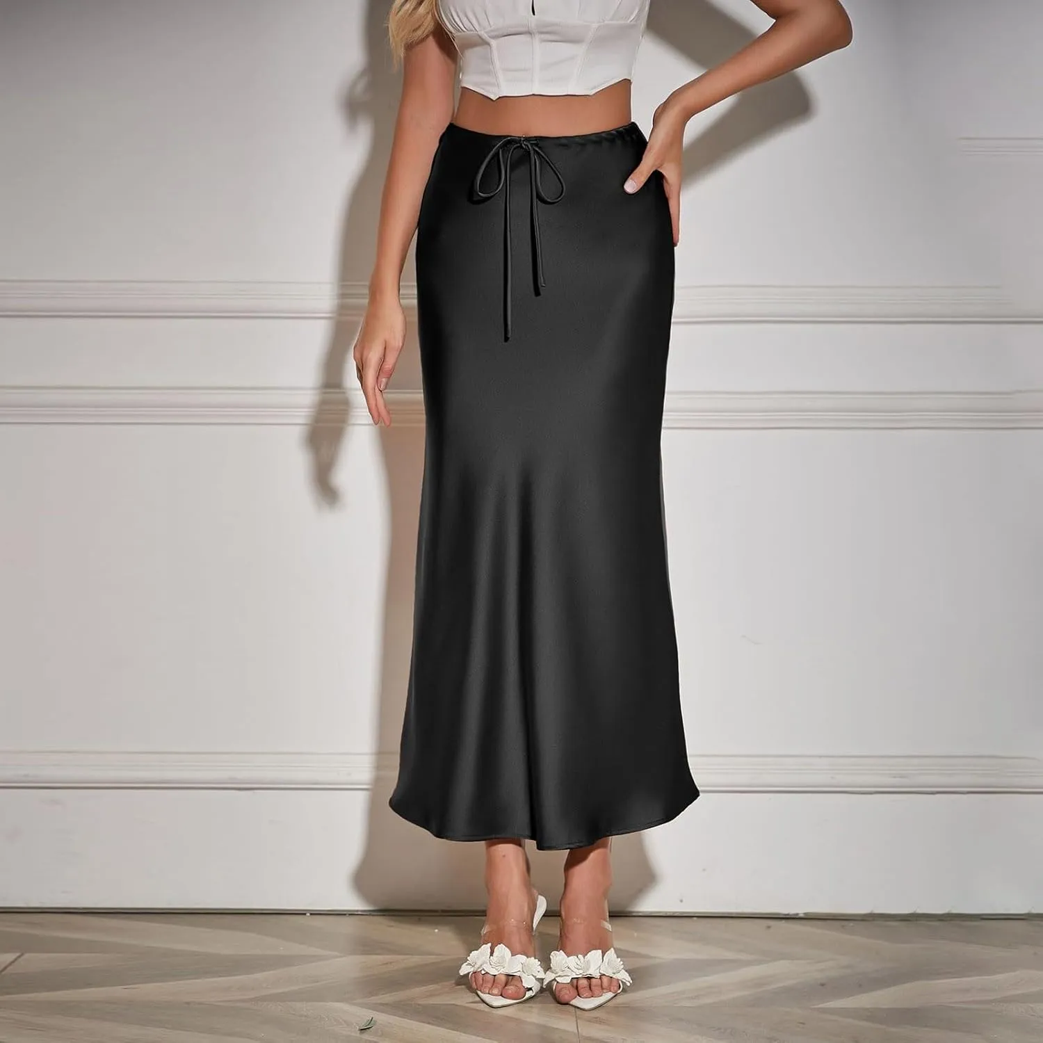 Women's Skirts Elastic Waist High Pure Color Split in The Dress Clothing Spring Outfits