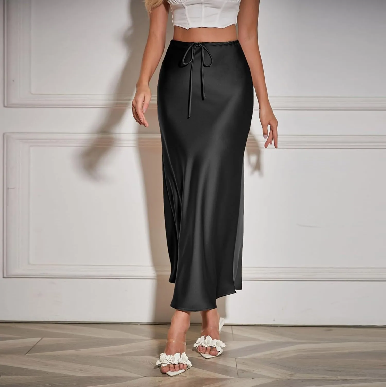 Women's Skirts Elastic Waist High Pure Color Split in The Dress Clothing Spring Outfits