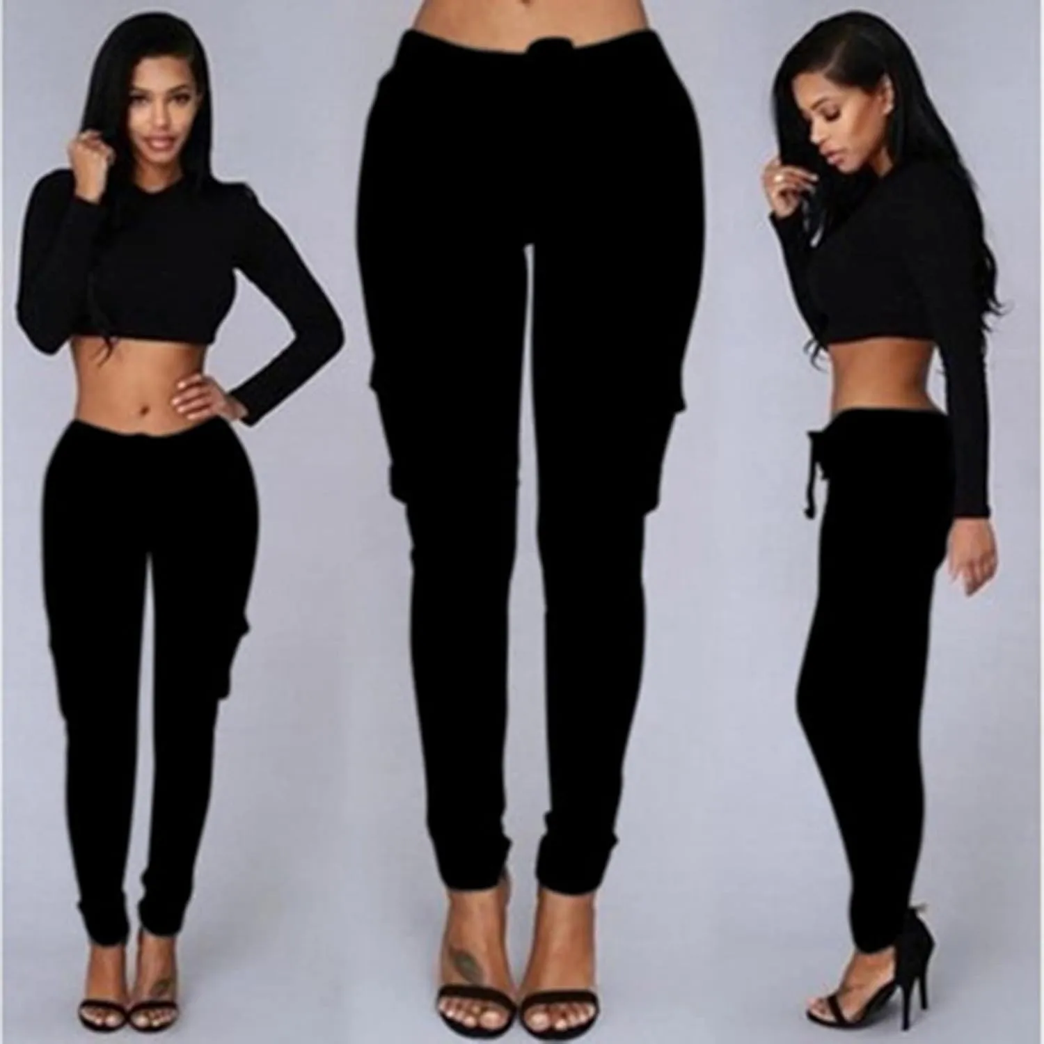 Women's Stretch Skinny Cargo Pants Casual High Waist Drawstring Cargo Joggers Butt Lift Pencil Trousers with Pockets