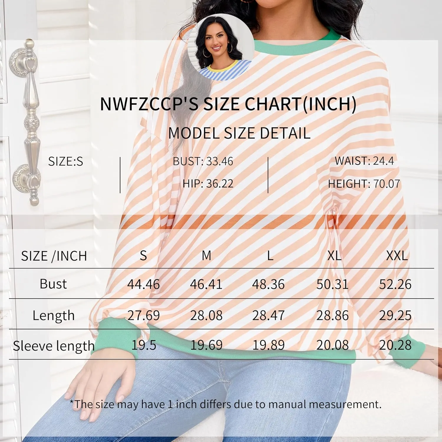 Womens Striped Sweatshirt Long Sleeve Crew Neck Casual Tops Fall Fashion 2024