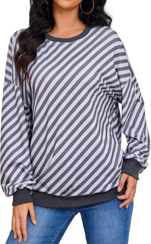 Womens Striped Sweatshirt Long Sleeve Crew Neck Casual Tops Fall Fashion 2024