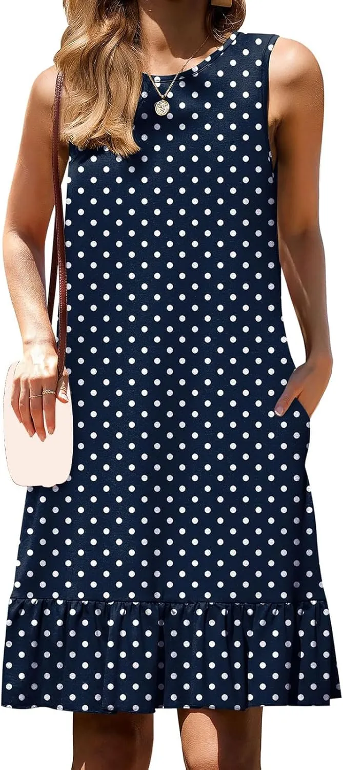 Women's Summer Dresses Loose 2025 Sleeveless Tank Beach Boho Mini Dress Ruffle Hem Sundress