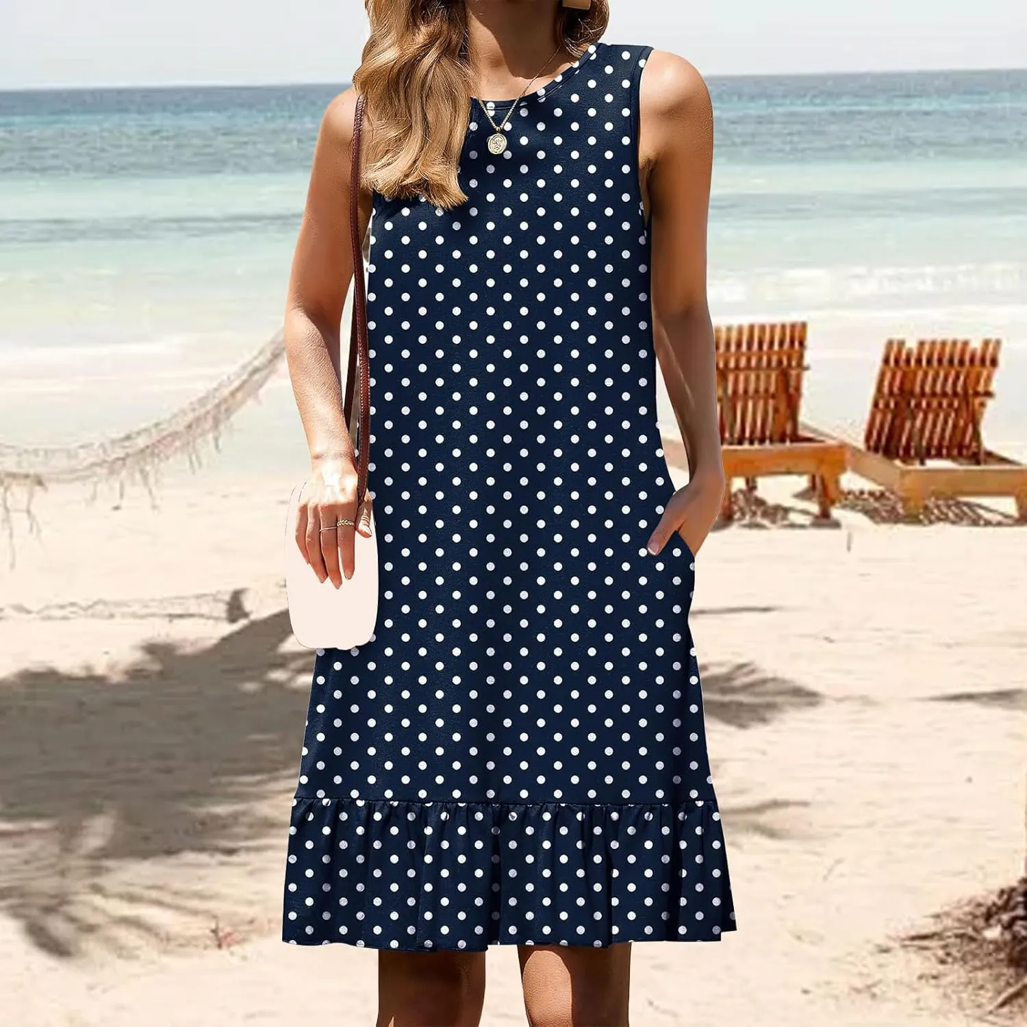 Women's Summer Dresses Loose 2025 Sleeveless Tank Beach Boho Mini Dress Ruffle Hem Sundress