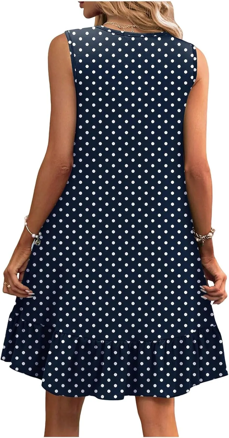 Women's Summer Dresses Loose 2025 Sleeveless Tank Beach Boho Mini Dress Ruffle Hem Sundress
