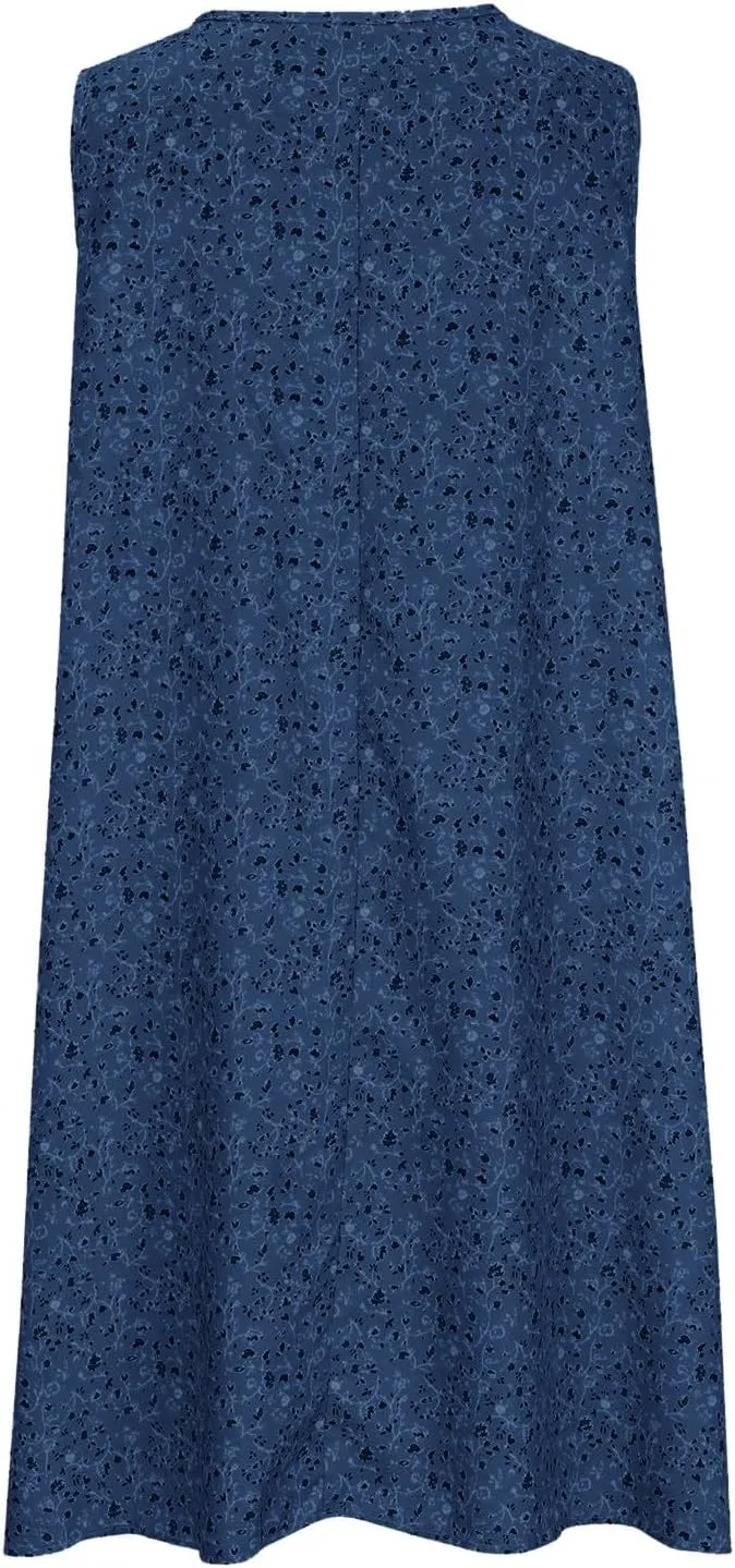 Women's Summer Print Dress Short Sleeve Crew-Neck Loose Dress Beach Dress Sun Dress Ruffled Flowy Midi Dress
