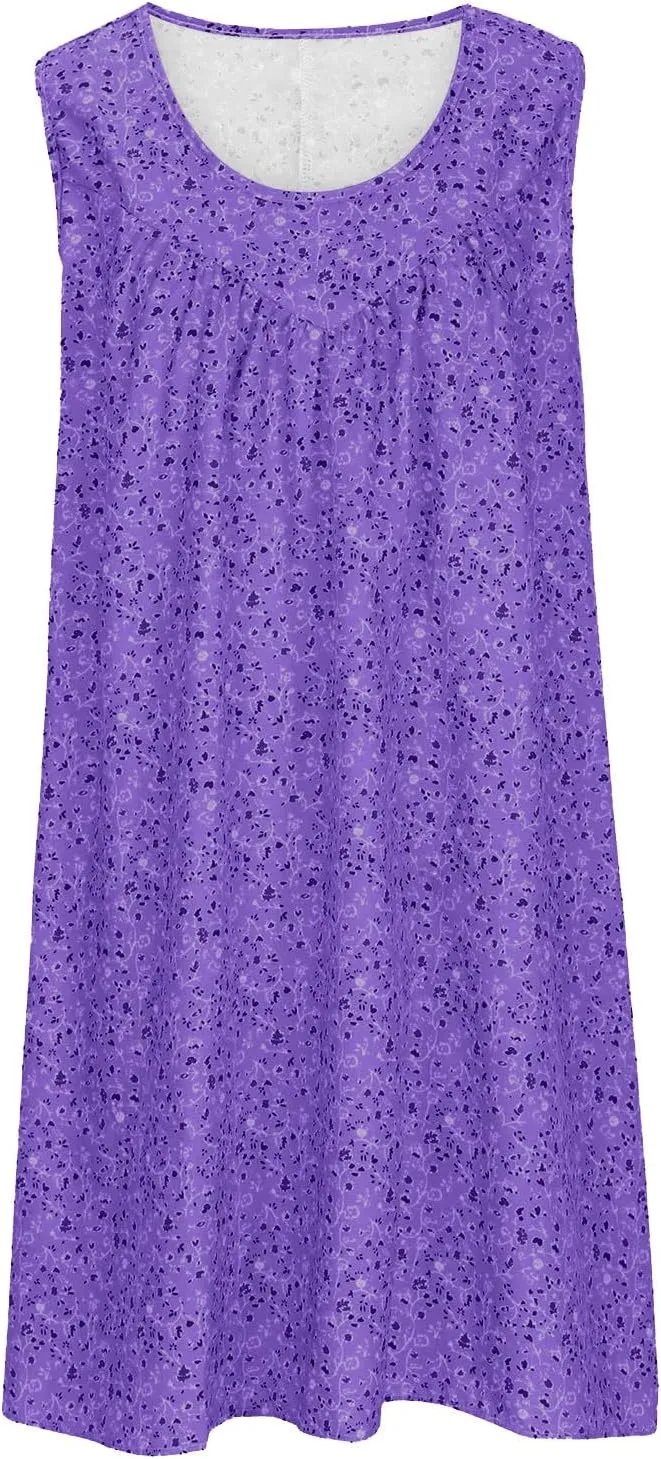 Women's Summer Print Dress Short Sleeve Crew-Neck Loose Dress Beach Dress Sun Dress Ruffled Flowy Midi Dress