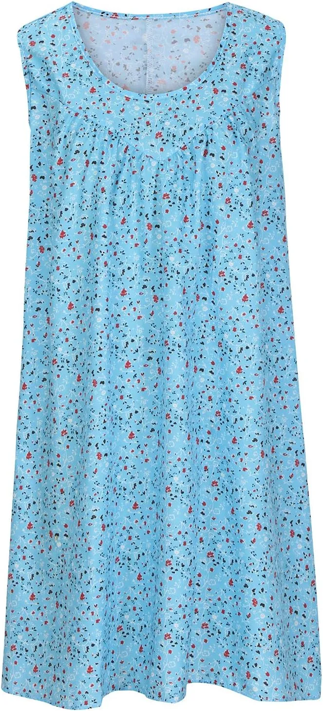 Women's Summer Print Dress Short Sleeve Crew-Neck Loose Dress Beach Dress Sun Dress Ruffled Flowy Midi Dress