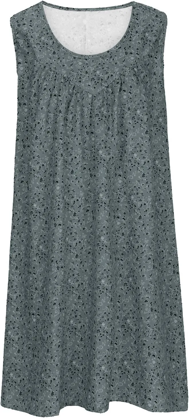 Women's Summer Print Dress Short Sleeve Crew-Neck Loose Dress Beach Dress Sun Dress Ruffled Flowy Midi Dress