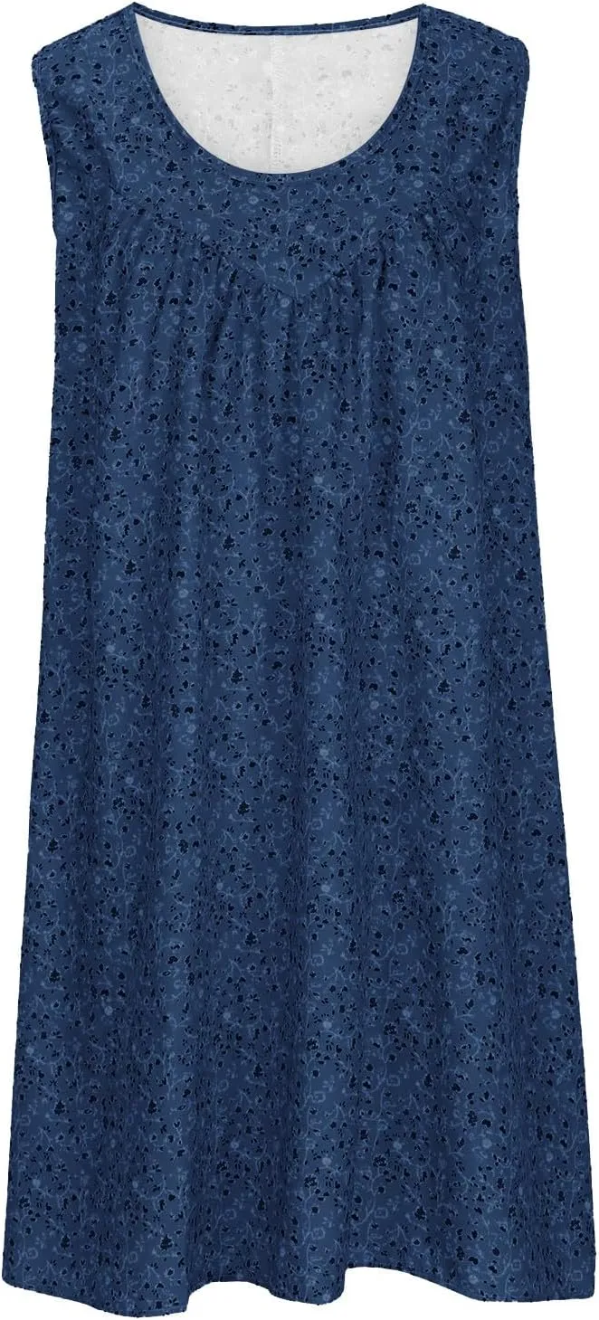 Women's Summer Print Dress Short Sleeve Crew-Neck Loose Dress Beach Dress Sun Dress Ruffled Flowy Midi Dress