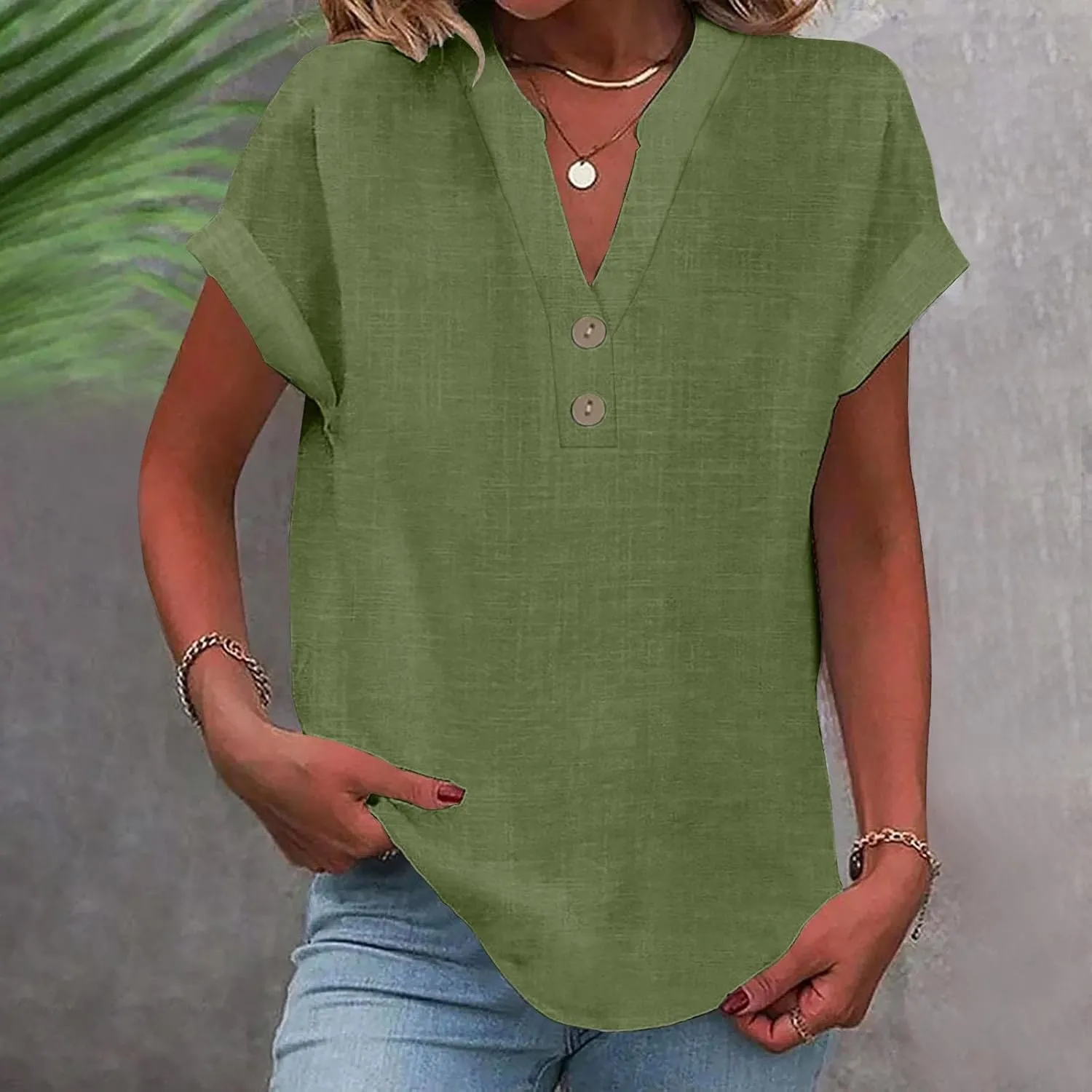 Womens Summer Tops V Neck Button Down Short Sleeve Top T Shirt Short Sleeve Casual Blouse Tops People Inspired