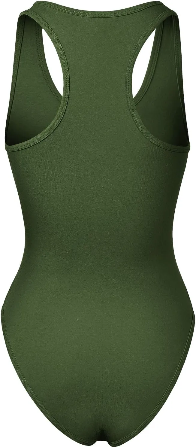 Women's Tank Top Bodysuits Sleeveless Scoopneck Racerback Cotton Jumpsuits