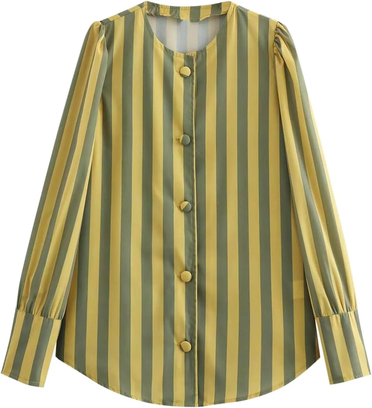 Womens Vertical Striped Button Shirt Fall Long Sleeve Work Shirts Blouse Tops Loose Trendy Crewneck Business Shirts