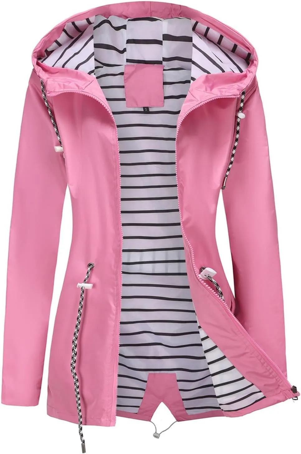 Women's Waterproof Raincoats with Hood Lightweight Zip Up Windbreaker Trendy Rain Jackets Outdoor Hiking Trench Coats