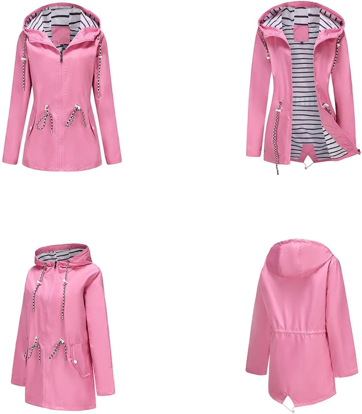 Women's Waterproof Raincoats with Hood Lightweight Zip Up Windbreaker Trendy Rain Jackets Outdoor Hiking Trench Coats