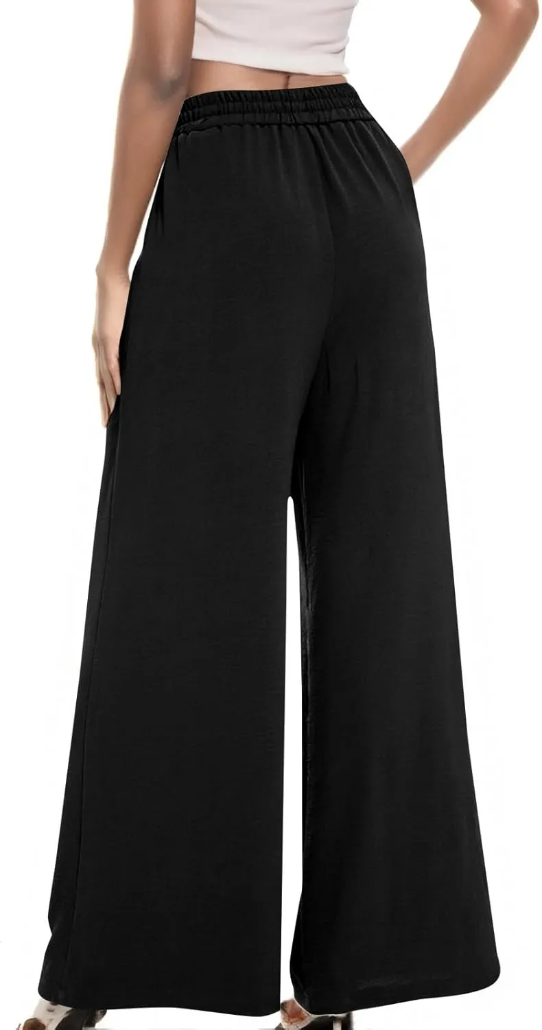 Women's Wide Leg Linen Pants Drawstring High Waisted Palazzo Pants Casual Summer Dress Pants Lounge Pants with Pockets