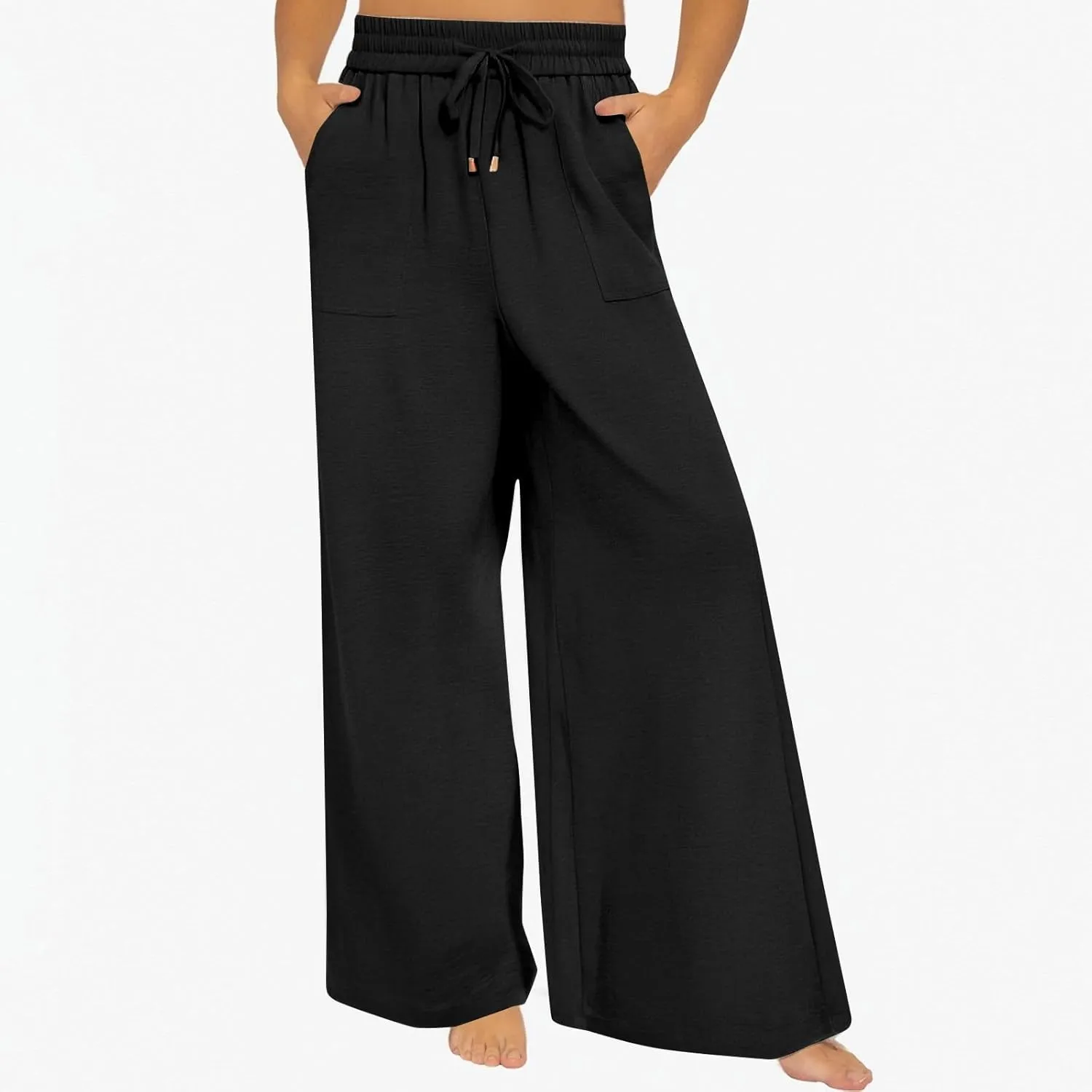 Women's Wide Leg Linen Pants Drawstring High Waisted Palazzo Pants Casual Summer Dress Pants Lounge Pants with Pockets